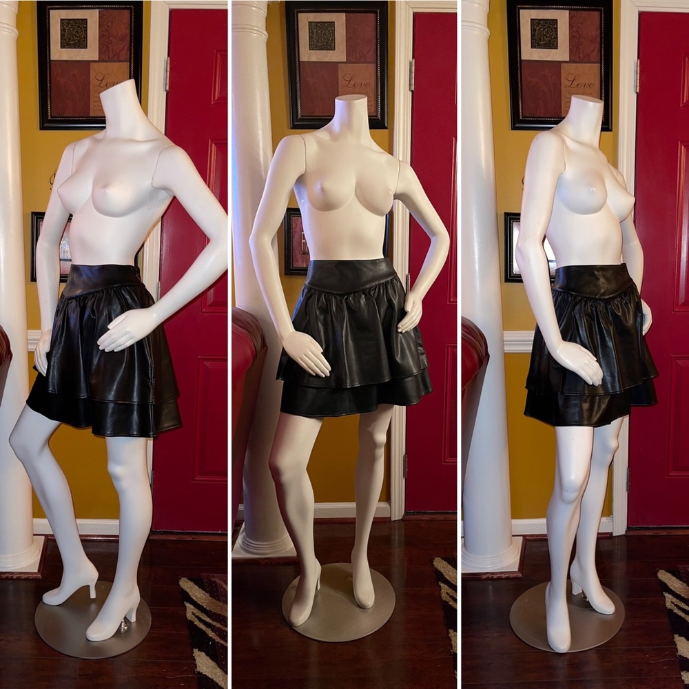Express High Waisted Faux Leather Ruffle Mini Skirt - Picture 7 of 11